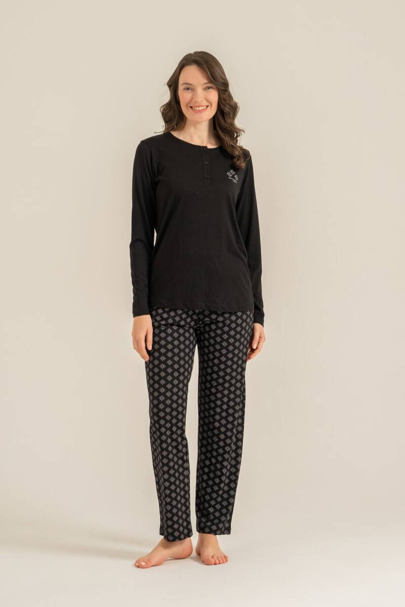 Pierre Cardin Kadın Pamuklu Siyah Uzun Kol Pijama Takım PC9289-S-V1 - 1