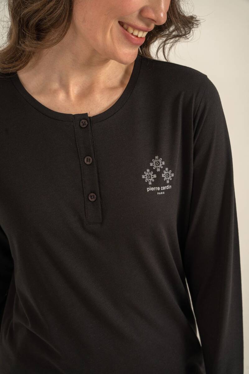 Pierre Cardin Kadın Pamuklu Siyah Uzun Kol Pijama Takım PC9289-S-V1 - 5