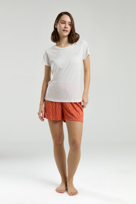 Pierre Cardin Kadın Pamuklu Bisiklet Yaka Pigment Baskılı Yazlık Regular Fit Beyaz Şort Takım PC8992-S-V1 - 3