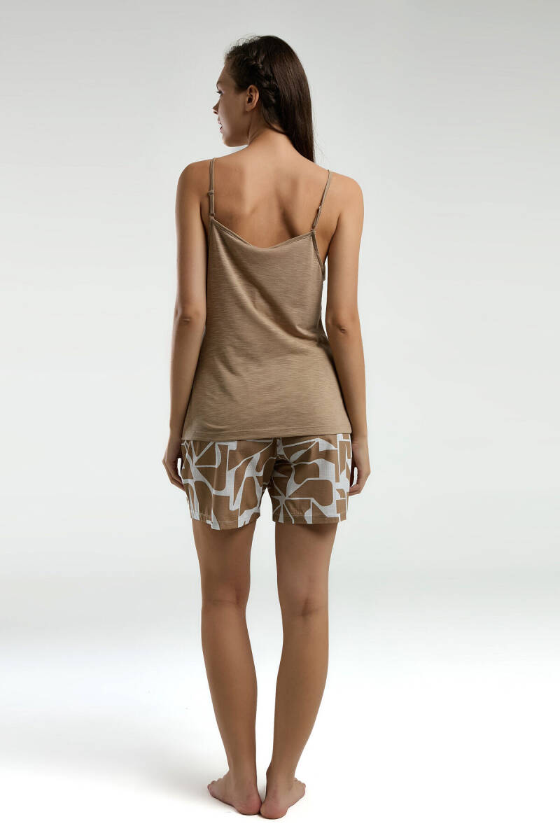 Pierre Cardin Kadın Pamuklu V Yaka Yazlık Regular Fit Kahverengi Şort Takım PC9016-S-V1 - 5