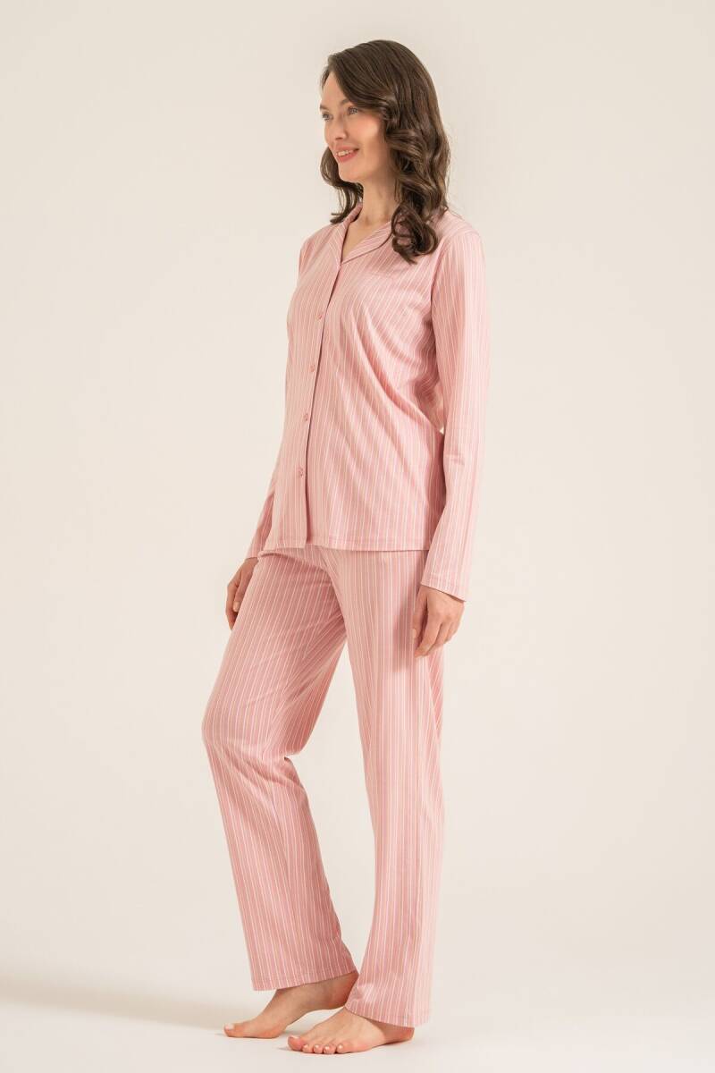 Pierre Cardin Kadın Pamuklu Stripes Pembe Gömlek Pijama Takımı PC9296-S-V1 - 7