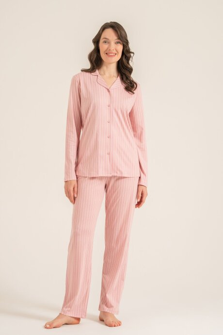 Pierre Cardin Kadın Pamuklu Stripes Pembe Gömlek Pijama Takımı PC9296-S-V1
