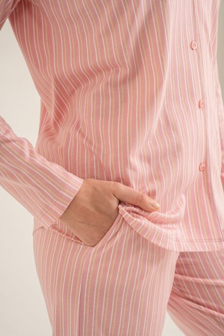 Pierre Cardin Kadın Pamuklu Stripes Pembe Gömlek Pijama Takımı PC9296-S-V1 - 6