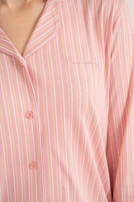 Pierre Cardin Kadın Pamuklu Stripes Pembe Gömlek Pijama Takımı PC9296-S-V1 - 4