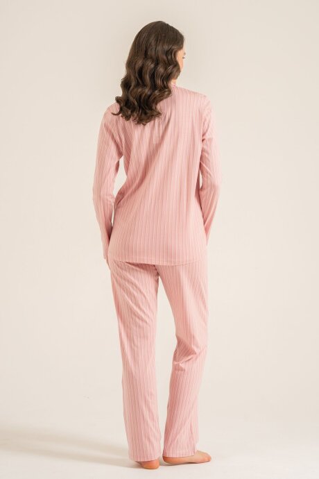 Pierre Cardin Kadın Pamuklu Stripes Pembe Gömlek Pijama Takımı PC9296-S-V1 - 5