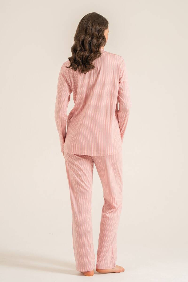 Pierre Cardin Kadın Pamuklu Stripes Pembe Gömlek Pijama Takımı PC9296-S-V1 - 5