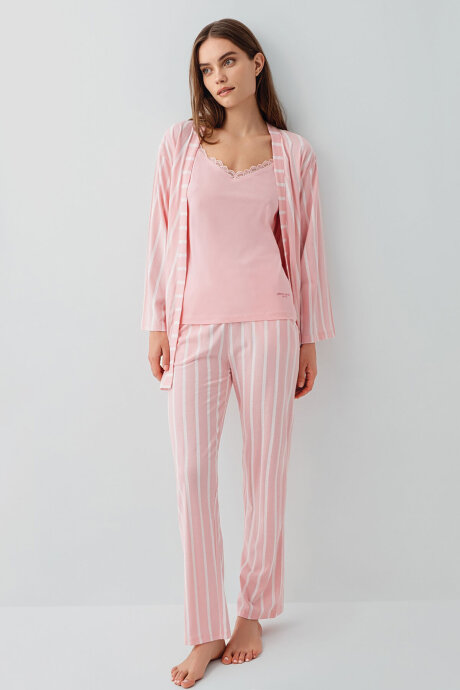 Pierre Cardin Kadın Bisiklet Yaka Nakışlı Yazlık Regular Fit Pembe Pijama Takımı PC9154-S-V2 (1)