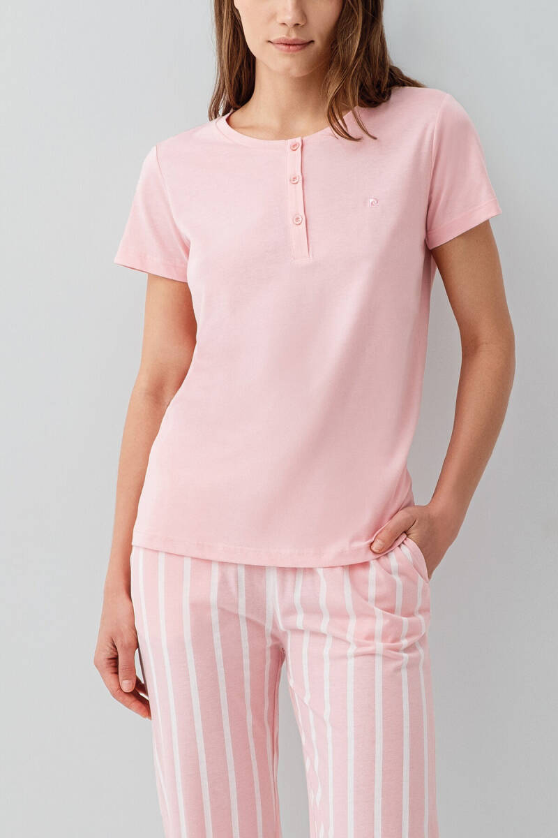 Pierre Cardin Kadın Pamuklu Bisiklet Yaka Nakışlı Yazlık Regular Fit Pembe Kapri Takım PC9151-S-V2 - 3