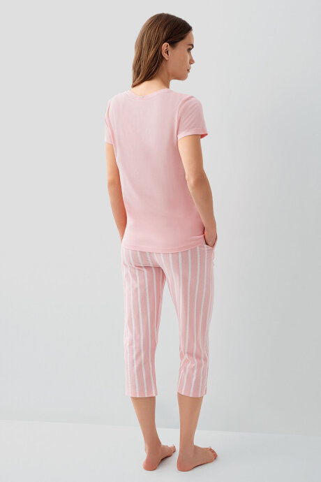 Pierre Cardin Kadın Pamuklu Bisiklet Yaka Nakışlı Yazlık Regular Fit Pembe Kapri Takım PC9151-S-V2 - 4
