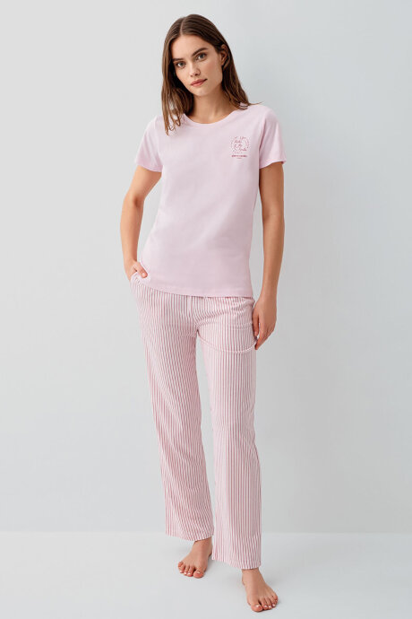Pierre Cardin Kadın Bisiklet Yaka Nakışlı Yazlık Regular Fit Pembe Pijama Takımı PC9201-S-V1 (1)