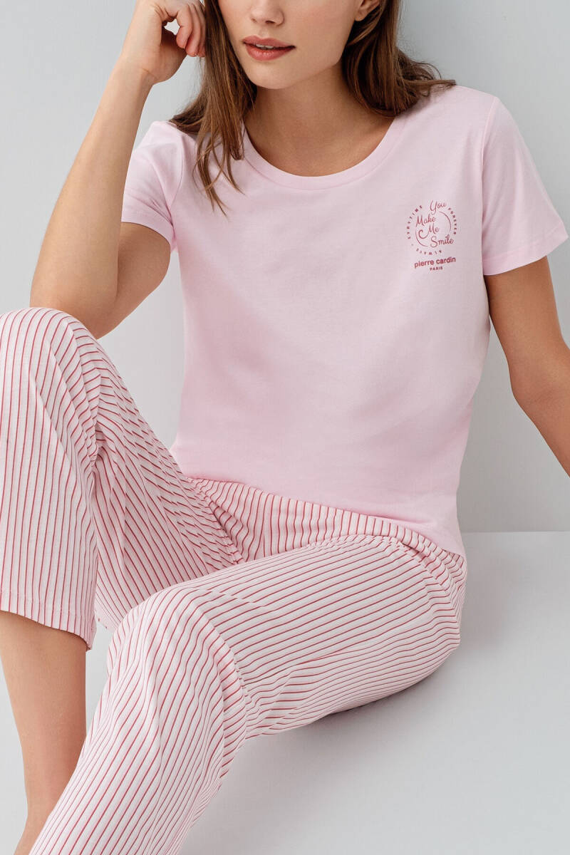 Pierre Cardin Kadın Pamuklu Bisiklet Yaka Nakışlı Yazlık Regular Fit Pembe Pijama Takımı PC9201-S-V1 - 3