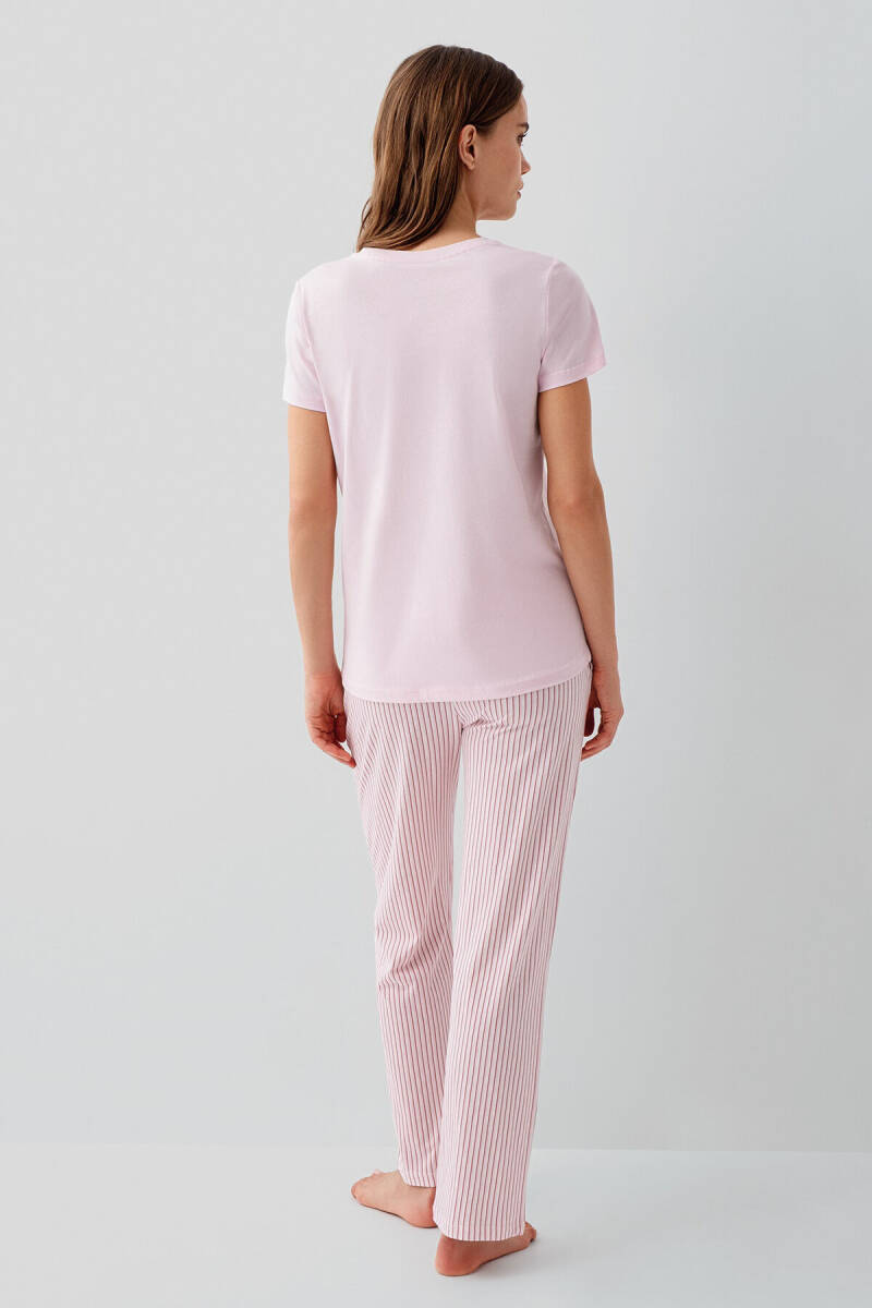 Pierre Cardin Kadın Pamuklu Bisiklet Yaka Nakışlı Yazlık Regular Fit Pembe Pijama Takımı PC9201-S-V1 - 4