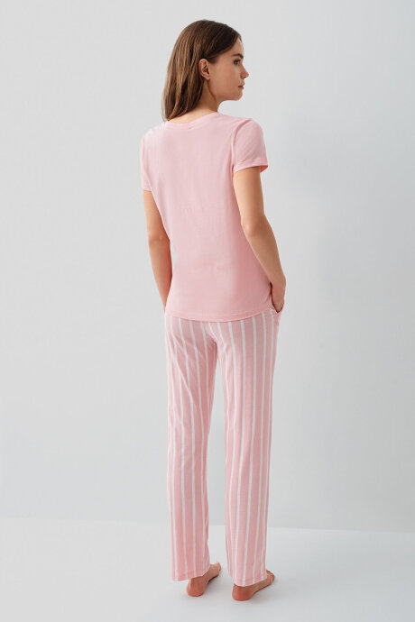 Pierre Cardin Kadın Pamuklu Bisiklet Yaka Nakışlı Yazlık Regular Fit Pembe Pijama Takımı PC9150-S-V2 - 4