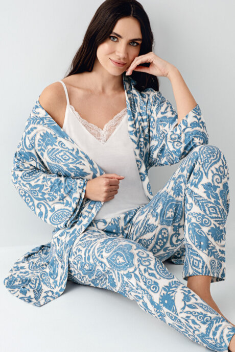 Pierre Cardin Kadın Pamuklu Kışlık Regular Fit Mavi Sabahlık PC9077-S-V1