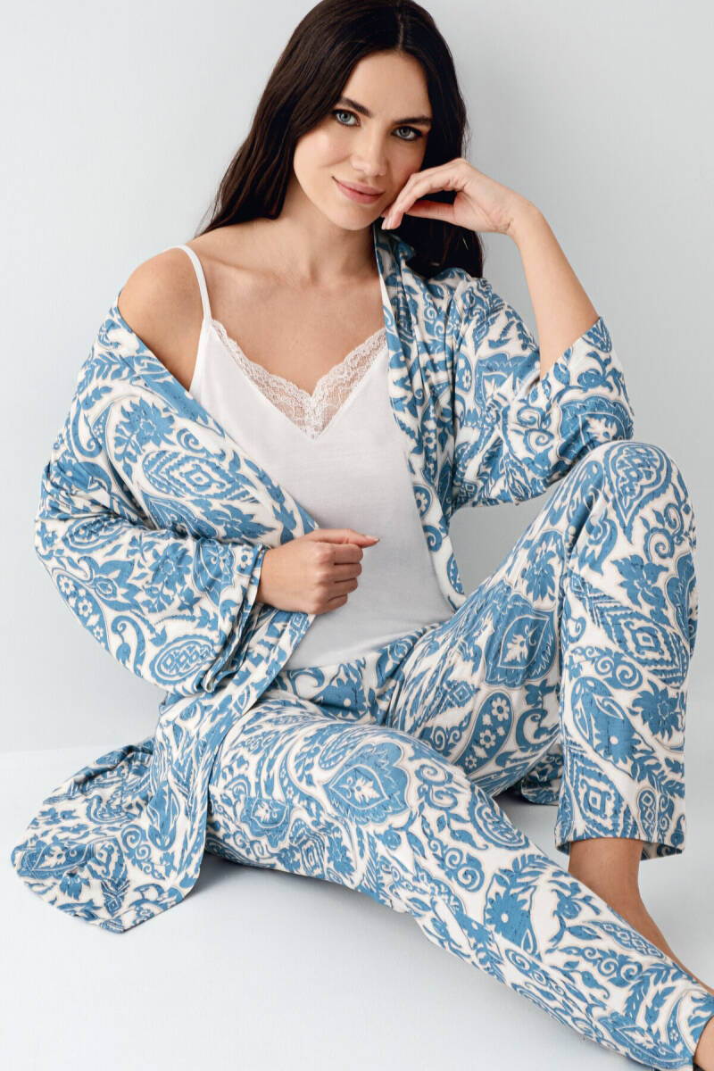 Pierre Cardin Kadın Pamuklu Kışlık Regular Fit Mavi Sabahlık PC9077-S-V1 - 1
