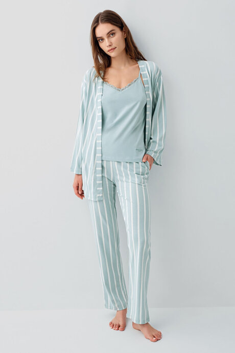 Pierre Cardin Kadın Bisiklet Yaka Nakışlı Yazlık Regular Fit Yeşil Pijama Takımı PC9154-S-V1 (1)