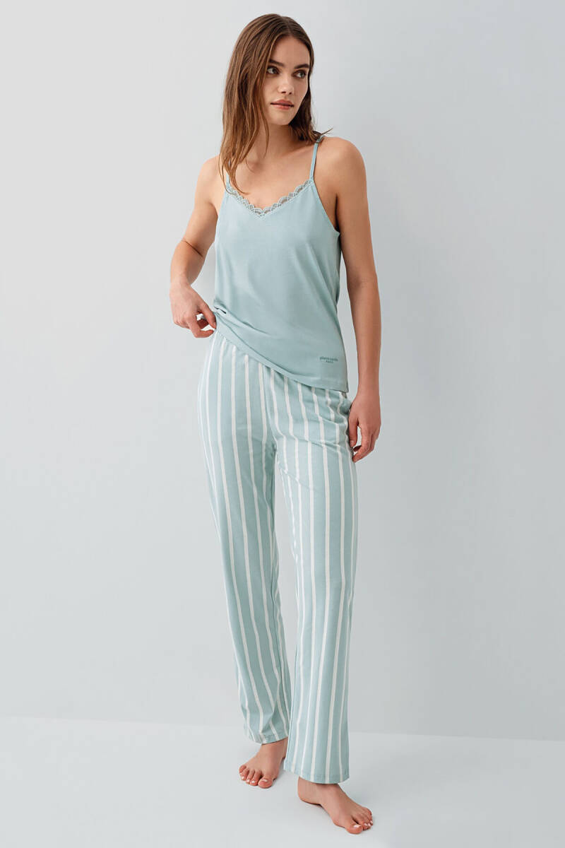 Pierre Cardin Kadın Pamuklu Bisiklet Yaka Nakışlı Yazlık Regular Fit Yeşil Pijama Takımı PC9154-S-V1 - 3