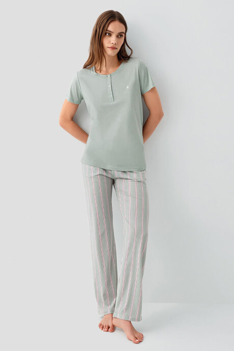 Pierre Cardin Kadın Hakim Yaka Nakışlı Yazlık Regular Fit Yeşil Pijama Takımı PC9173-S-V1 (1)
