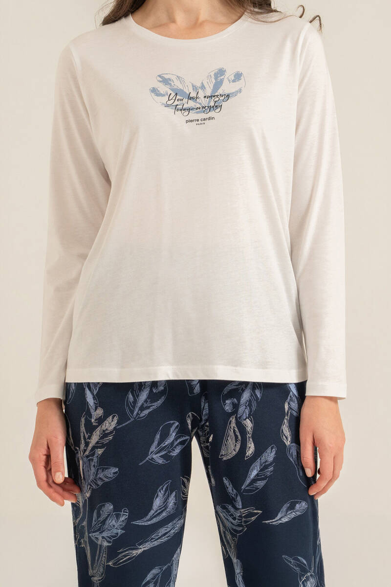 Pierre Cardin Kadın Pamuklu You Look Amazing Today Krem Uzun Kol Pijama Takım PC9257-S-V2 - 3