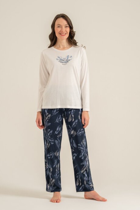 Pierre Cardin Kadın Pamuklu You Look Amazing Today Krem Uzun Kol Pijama Takım PC9257-S-V2 - 6