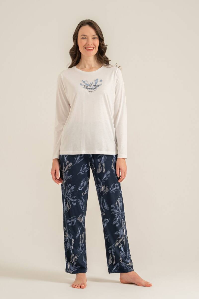 Pierre Cardin Kadın Pamuklu You Look Amazing Today Krem Uzun Kol Pijama Takım PC9257-S-V2 - 6
