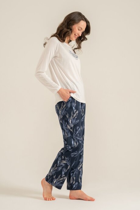 Pierre Cardin Kadın Pamuklu You Look Amazing Today Krem Uzun Kol Pijama Takım PC9257-S-V2 - 7