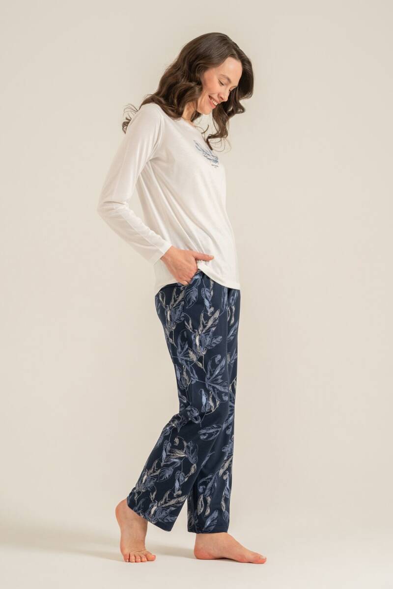 Pierre Cardin Kadın Pamuklu You Look Amazing Today Krem Uzun Kol Pijama Takım PC9257-S-V2 - 7