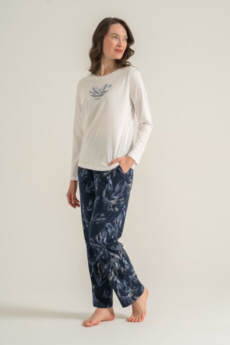 Pierre Cardin Kadın Pamuklu You Look Amazing Today Krem Uzun Kol Pijama Takım PC9257-S-V2 (1)