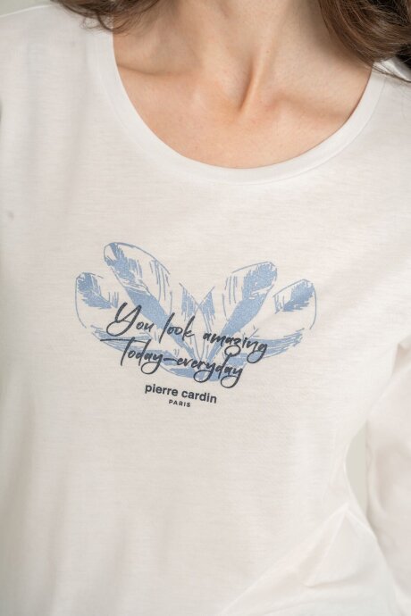 Pierre Cardin Kadın Pamuklu You Look Amazing Today Krem Uzun Kol Pijama Takım PC9257-S-V2 - 8