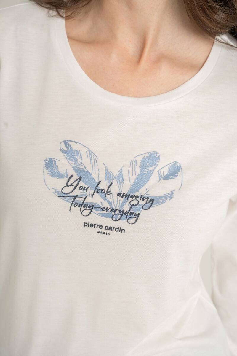 Pierre Cardin Kadın Pamuklu You Look Amazing Today Krem Uzun Kol Pijama Takım PC9257-S-V2 - 8