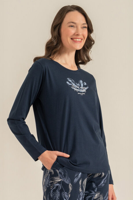 Pierre Cardin Kadın Pamuklu You Look Amazing Today Lacivert Uzun Kol Pijama Takım PC9257-S-V1 - 3