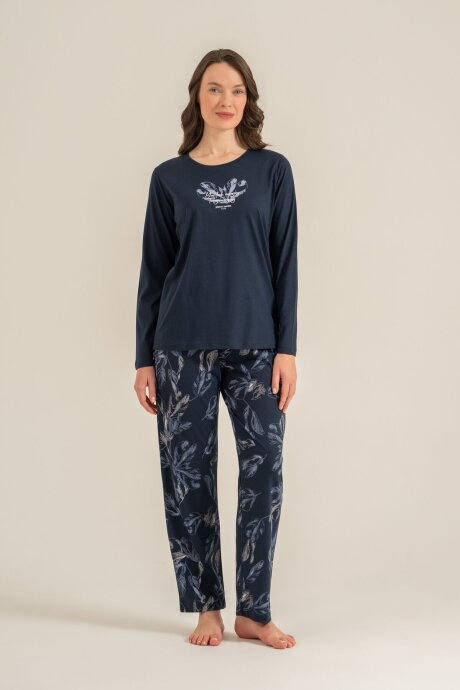Pierre Cardin Kadın Pamuklu You Look Amazing Today Lacivert Uzun Kol Pijama Takım PC9257-S-V1 - 7