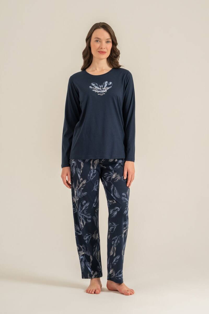 Pierre Cardin Kadın Pamuklu You Look Amazing Today Lacivert Uzun Kol Pijama Takım PC9257-S-V1 - 7