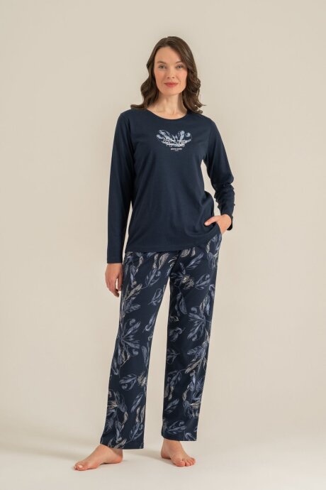 Pierre Cardin Kadın Pamuklu You Look Amazing Today Lacivert Uzun Kol Pijama Takım PC9257-S-V1
