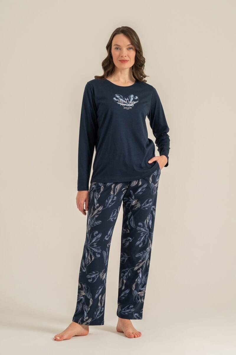 Pierre Cardin Kadın Pamuklu You Look Amazing Today Lacivert Uzun Kol Pijama Takım PC9257-S-V1 - 1