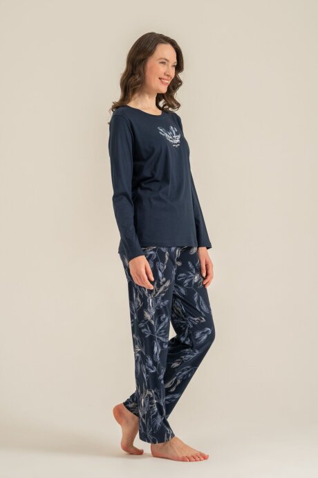 Pierre Cardin Kadın Pamuklu You Look Amazing Today Lacivert Uzun Kol Pijama Takım PC9257-S-V1 - 8