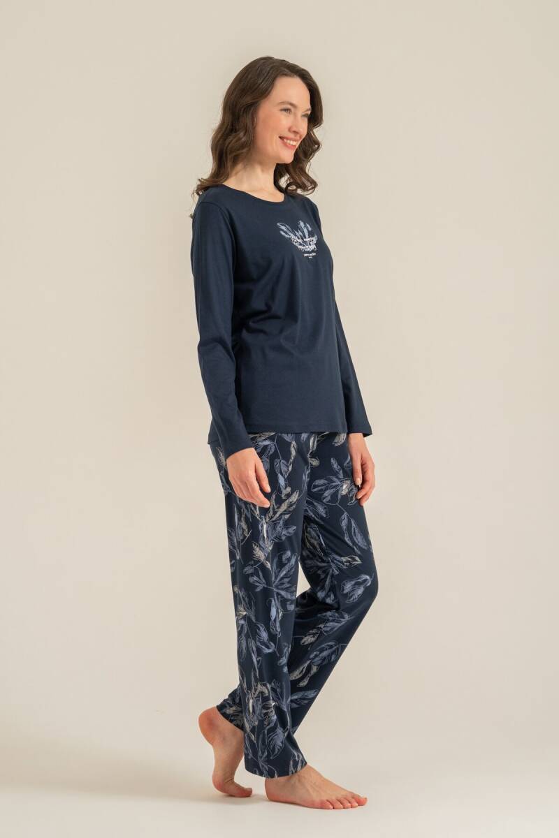 Pierre Cardin Kadın Pamuklu You Look Amazing Today Lacivert Uzun Kol Pijama Takım PC9257-S-V1 - 8