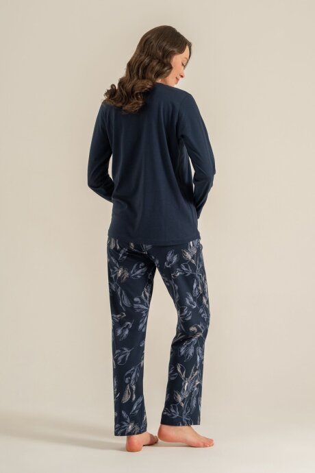 Pierre Cardin Kadın Pamuklu You Look Amazing Today Lacivert Uzun Kol Pijama Takım PC9257-S-V1 - 4