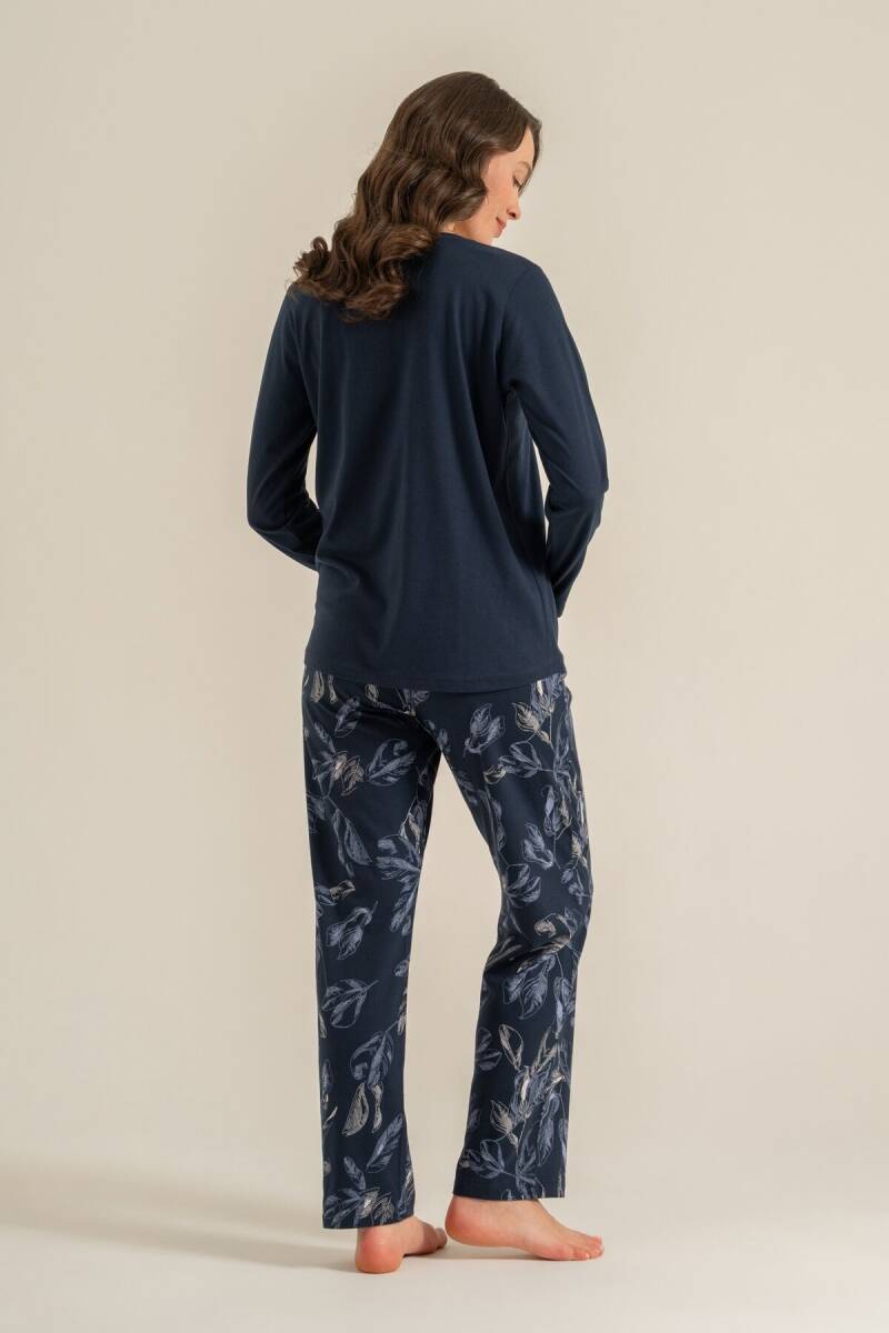 Pierre Cardin Kadın Pamuklu You Look Amazing Today Lacivert Uzun Kol Pijama Takım PC9257-S-V1 - 4