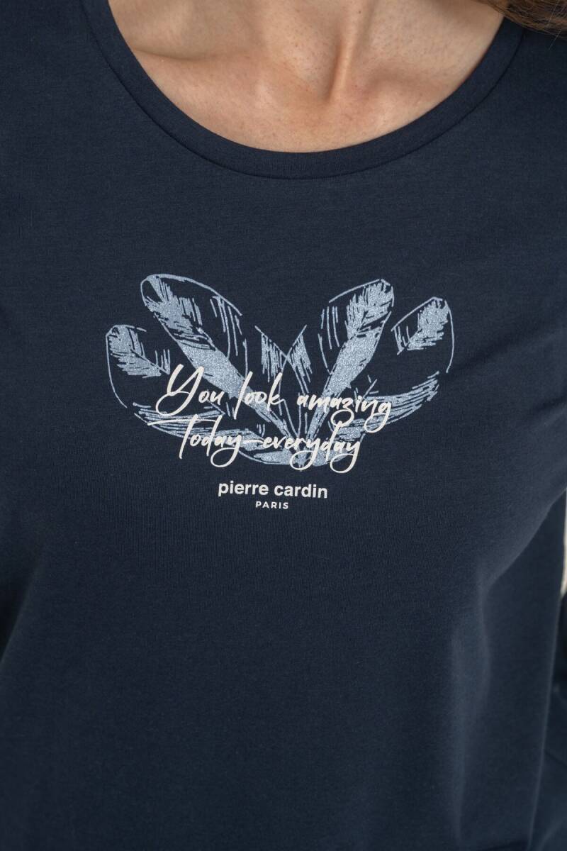 Pierre Cardin Kadın Pamuklu You Look Amazing Today Lacivert Uzun Kol Pijama Takım PC9257-S-V1 - 5