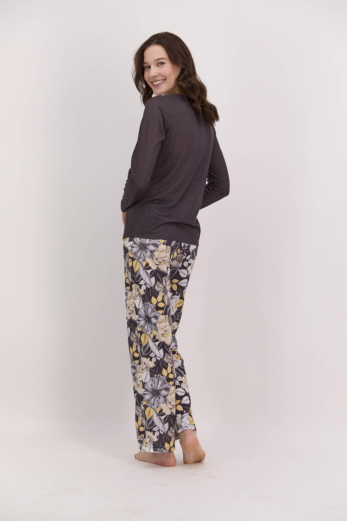 Pierre Cardin Yaprak Desenli Füme Kadın Pijama Takımı
