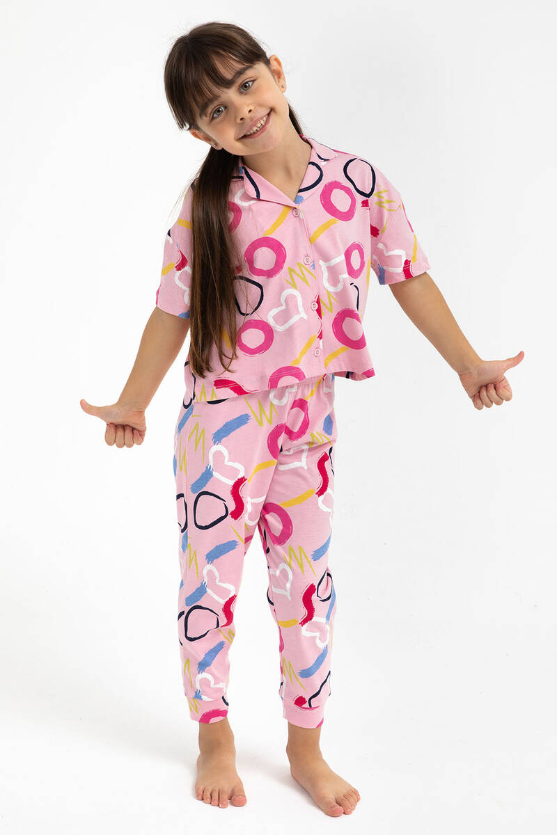 RolyPoly - Rolyply Love Pembe Kız Çocuk Gömlek Pijama Takımı