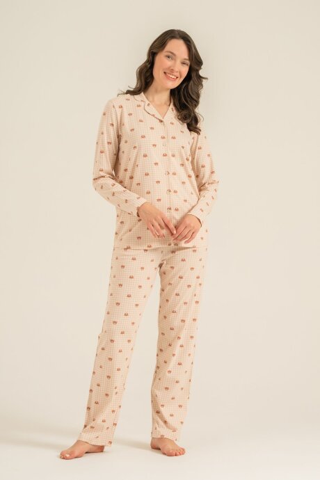 Rolypoly Anne Kız %100 Pamuk Cute Bears Krem Gömlek Pijama Takımı RP3917-A-V1 - 8
