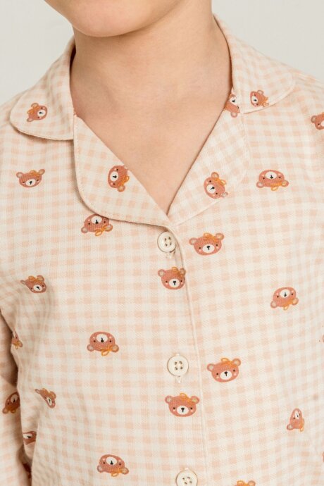 Rolypoly Anne Kız %100 Pamuk Cute Bears Krem Gömlek Pijama Takımı RP3917-A-V1 - 4