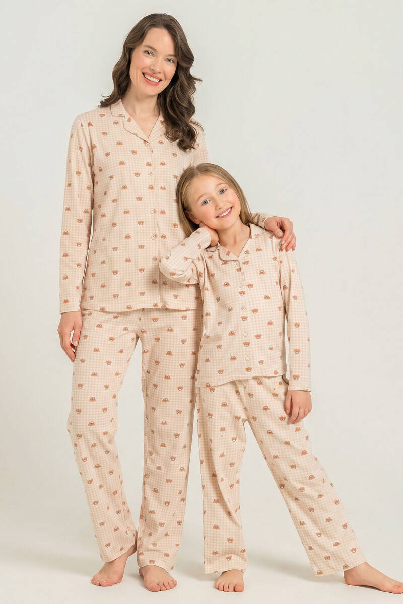 Rolypoly Anne Kız %100 Pamuk Cute Bears Krem Gömlek Pijama Takımı RP3917-A-V1 - 1