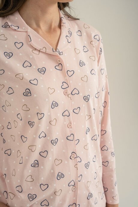 Rolypoly Anne Kız %100 Pamuk Hearts Pembe Gömlek Pijama Takımı RP3903-A-V1 - 7