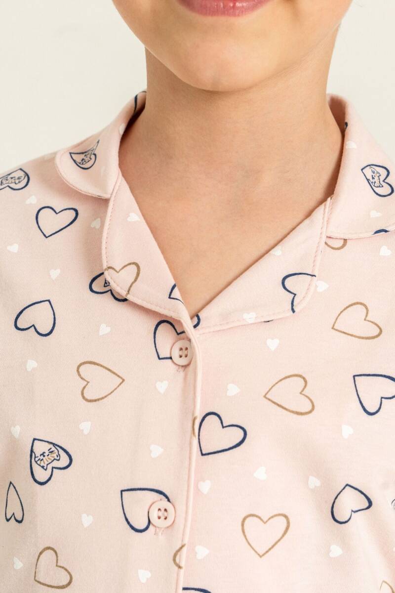Rolypoly Anne Kız %100 Pamuk Hearts Pembe Gömlek Pijama Takımı RP3903-A-V1 - 5