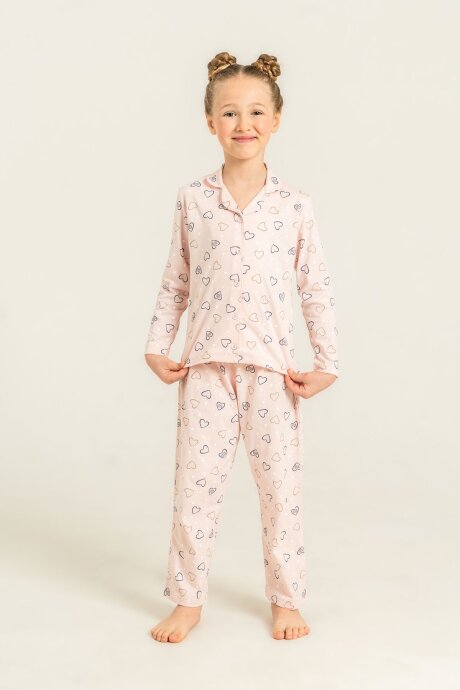 Rolypoly Anne Kız %100 Pamuk Hearts Pembe Gömlek Pijama Takımı RP3903-A-V1 - 3