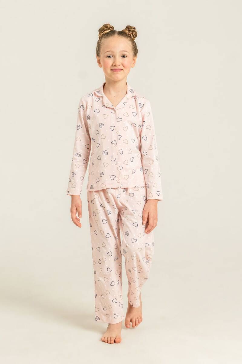 Rolypoly Anne Kız %100 Pamuk Hearts Pembe Gömlek Pijama Takımı RP3903-A-V1 - 2