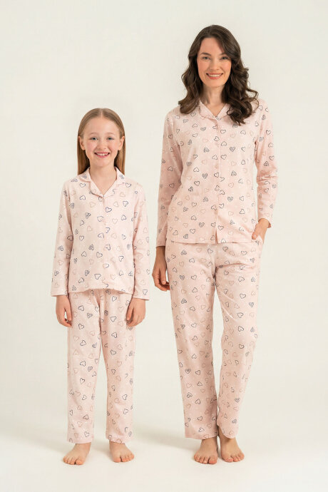 Rolypoly Anne Kız Hearts Pembe Gömlek Pijama Takımı RP3903-A-V1